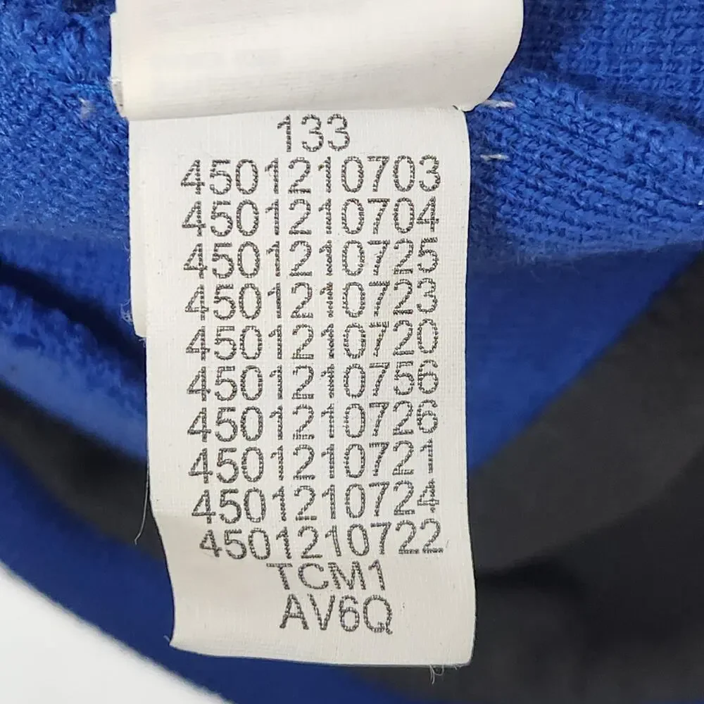 The North Face Hat Beanie Boys Medium Blue Fleece Lined Stripe Knit Logo